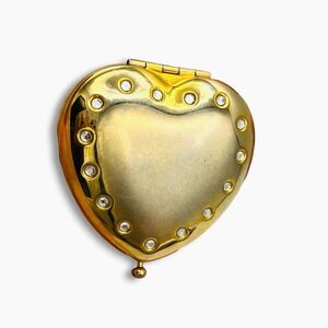 TOVA Jewel Perfume Powder Heart Compact Gold Tone Rhinestones